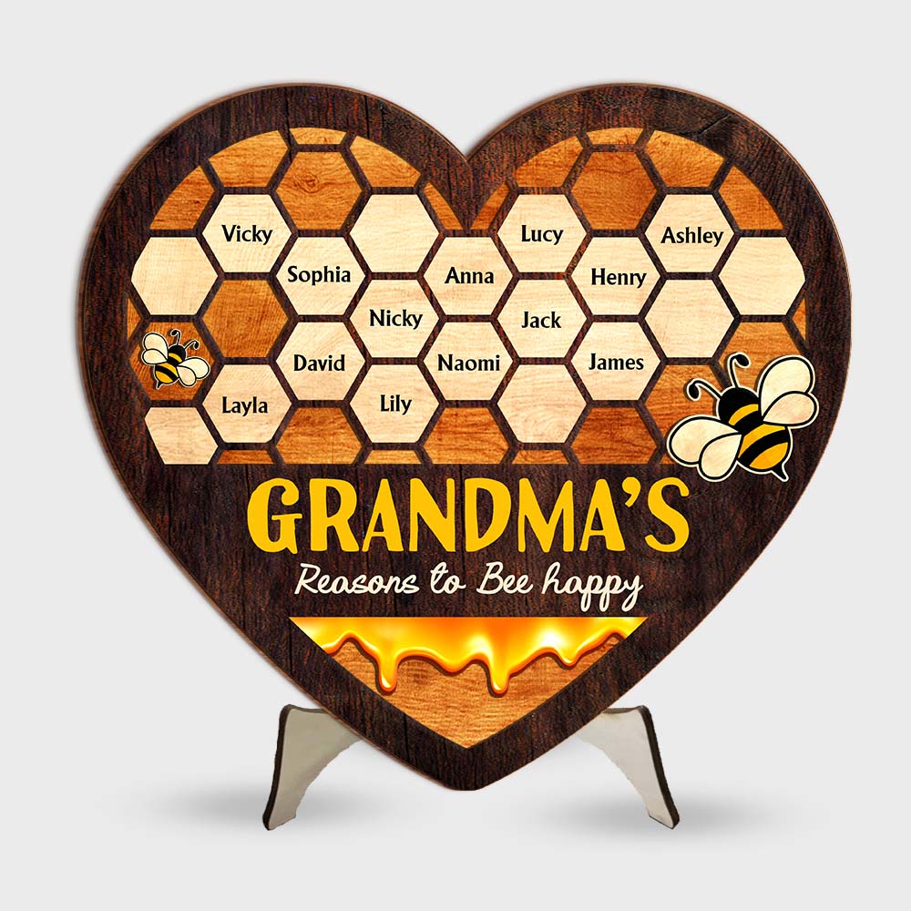 Personalized Gift For Grandma Reasons to Bee Happy 2 Layered Separate Wooden Plaque 32595 Primary Mockup