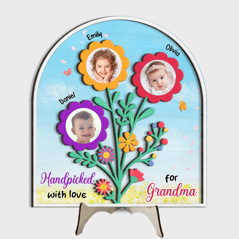 Personalized Gift For Grandma Flowers Handpicked With Love 2 Layered Separate Wooden Plaque 32639 Primary Mockup