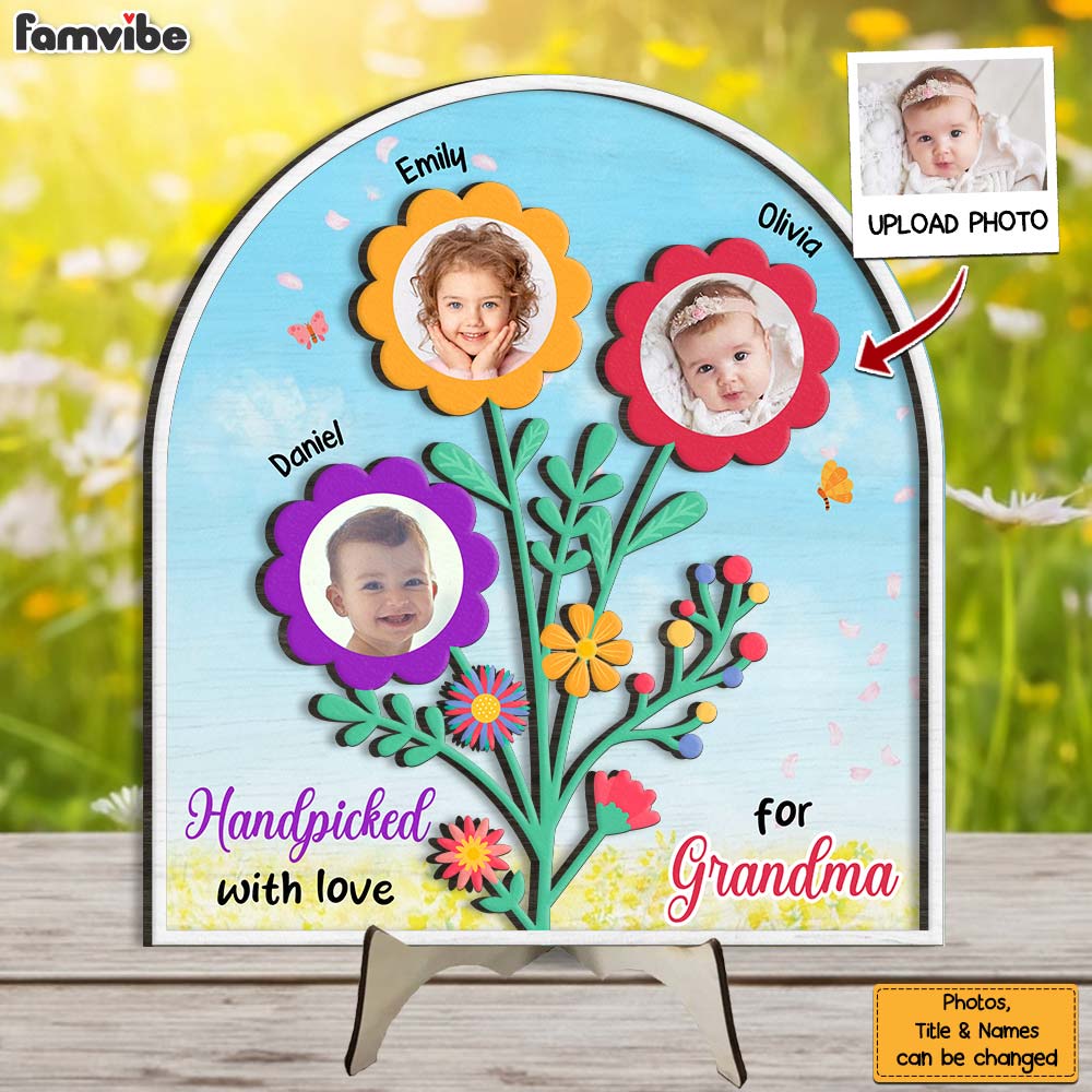 Personalized Gift For Grandma Flowers Handpicked With Love 2 Layered Separate Wooden Plaque 32639 Primary Mockup