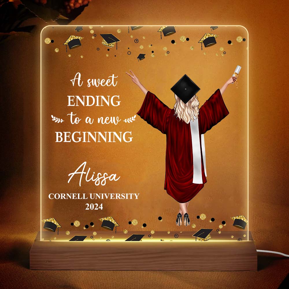 Personalized Graduation Gift A Sweet Ending To A New Beginning Plaque LED Lamp Night Light 33099 Primary Mockup