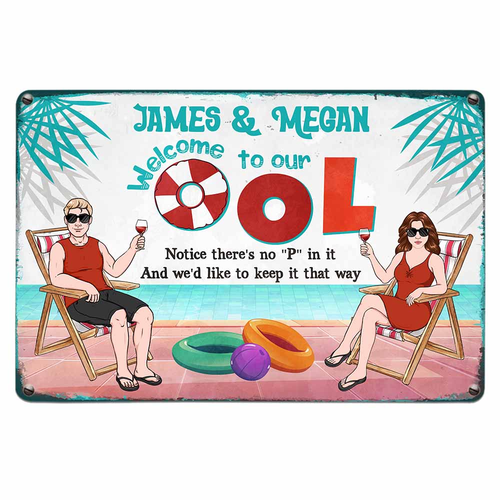 Personalized Family Welcome To Our Pool Metal Sign 26077