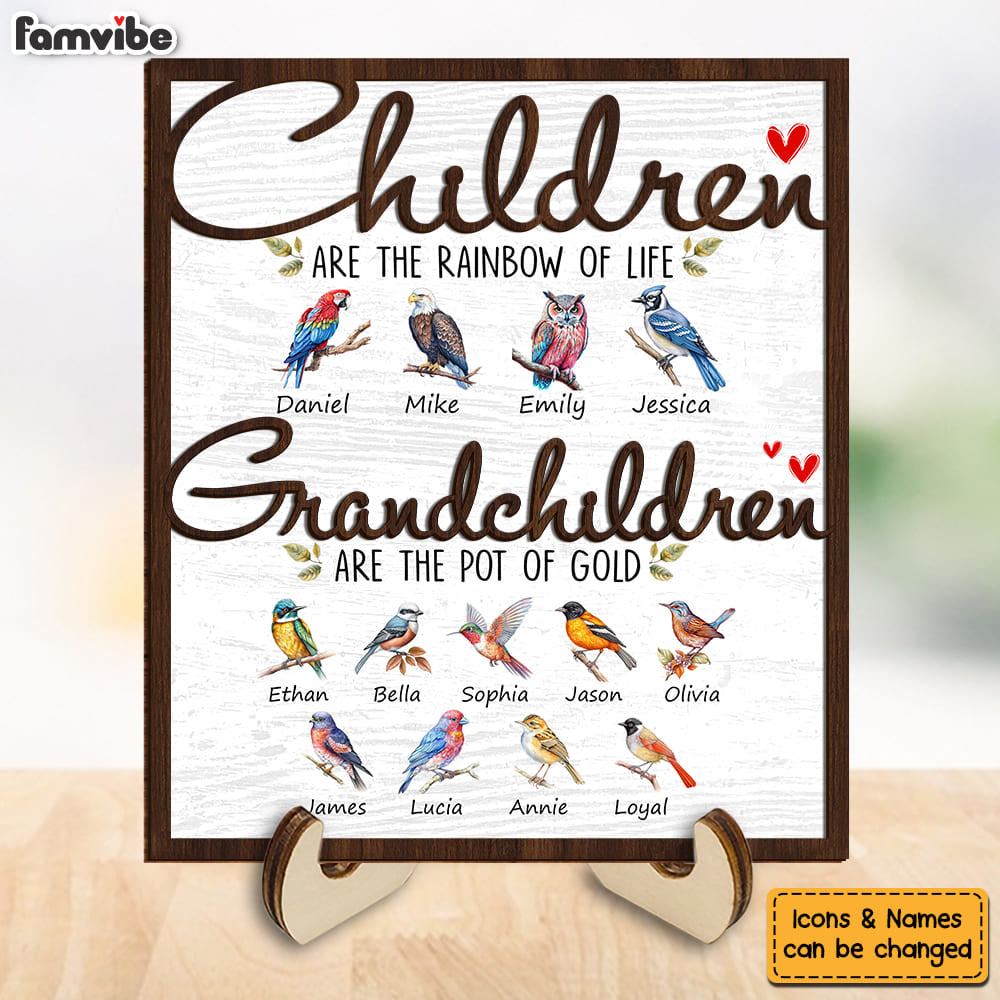 Personalized Gift For Grandma Watercolor Birds 2 Layered Wooden Plaque 32113