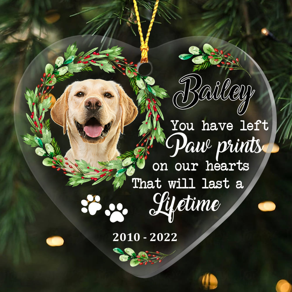 Personalized Dog Memo You Have Left Paw Prints On Our Hearts Heart Ornament NB191 32O53 Primary Mockup