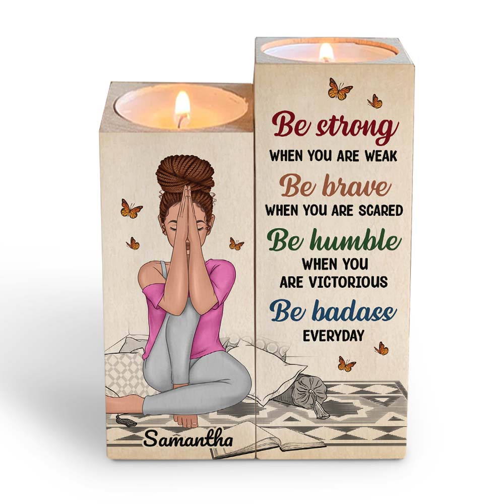 Personalized Gift For Daughter Be Strong Wood Candle Holder 23231 Primary Mockup