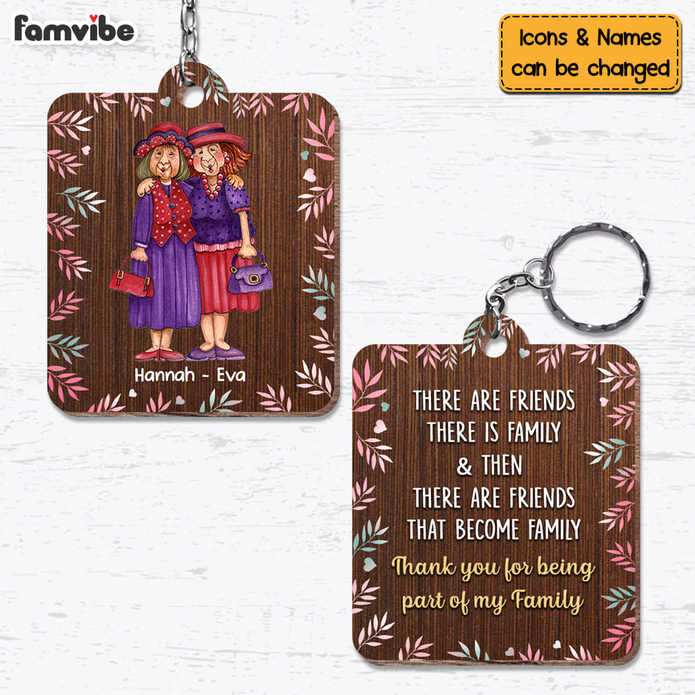 Personalized Friends Become Family Wood Keychain NB13 30O53 Primary Mockup