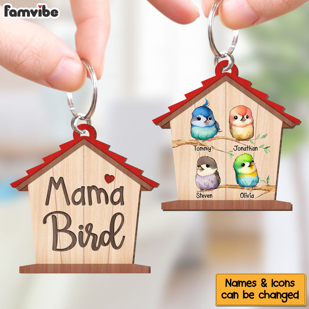 Personalized Mama Bird Wood Keychain 25257 Primary Mockup