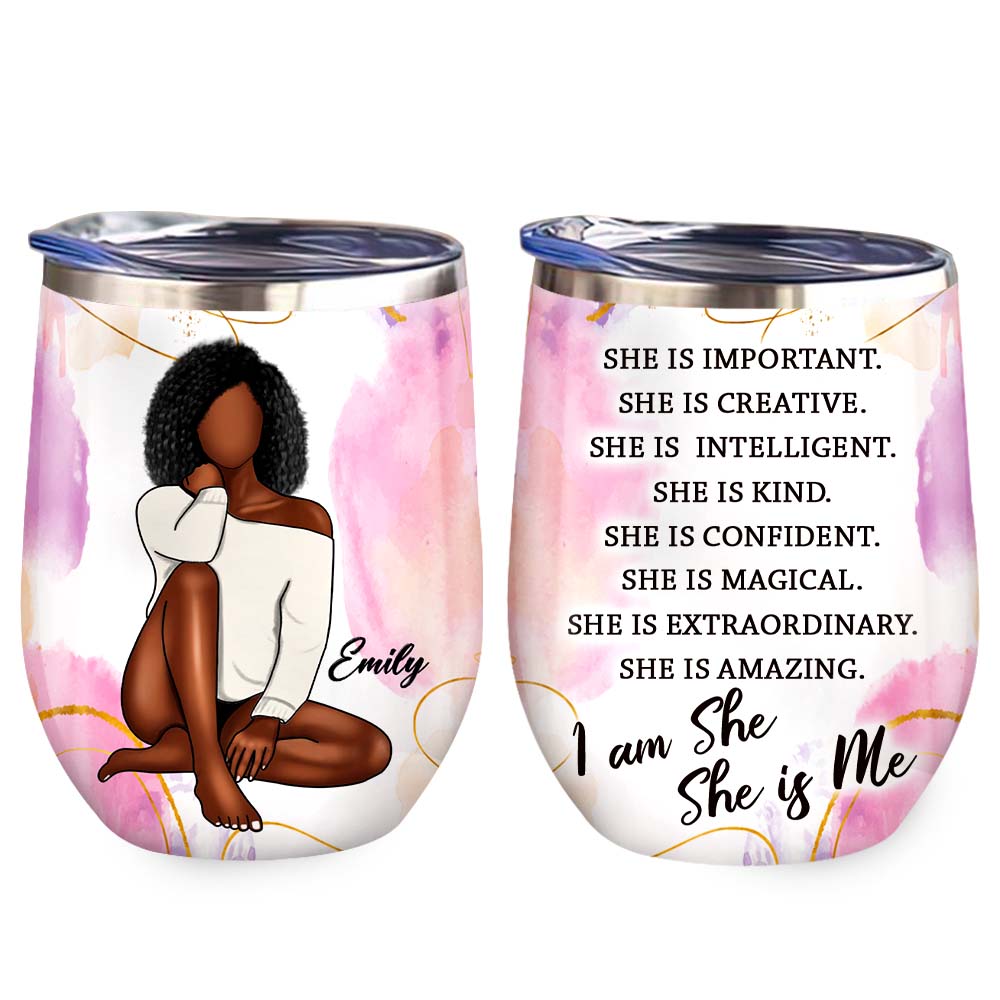 Personalized Affirmation Gift She Is Wine Tumbler 25705 Primary Mockup