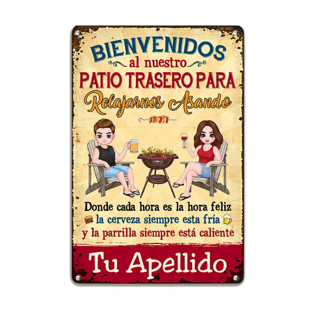 Personalized Backyard Chillin & Grillin Spanish Patio Metal Sign 26000 Primary Mockup