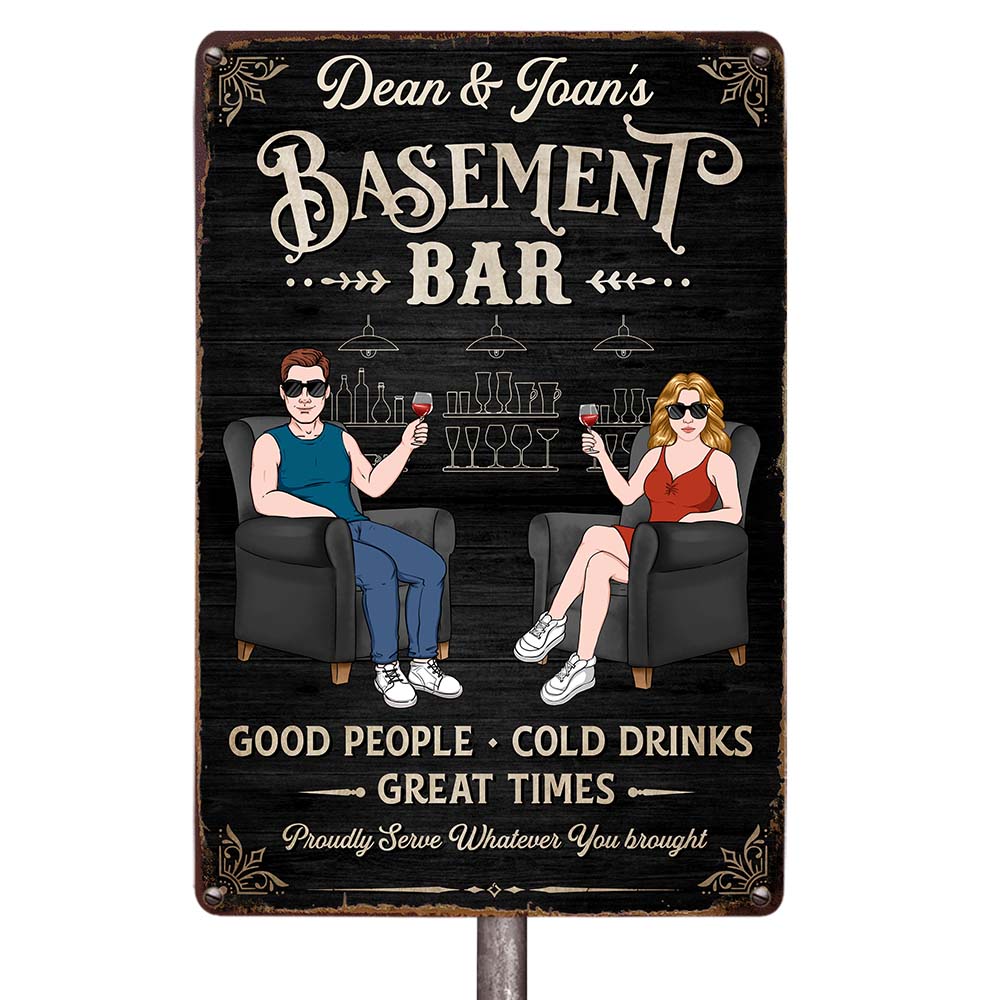 Personalized Gift For Couple Husband Wife Base Basement Bar and Lounge Metal Sign 26146 Primary Mockup