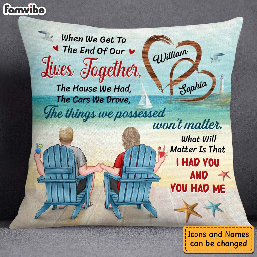 Personalized Beach Wedding Anniversary Gifts For Old Couples Husband Wife Pillow 26384 Primary Mockup