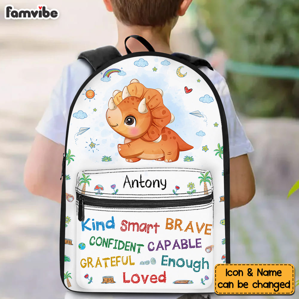 Personalized Gift For Grandson Dinosaur Kind Brave Smart BackPack 27324 Primary Mockup