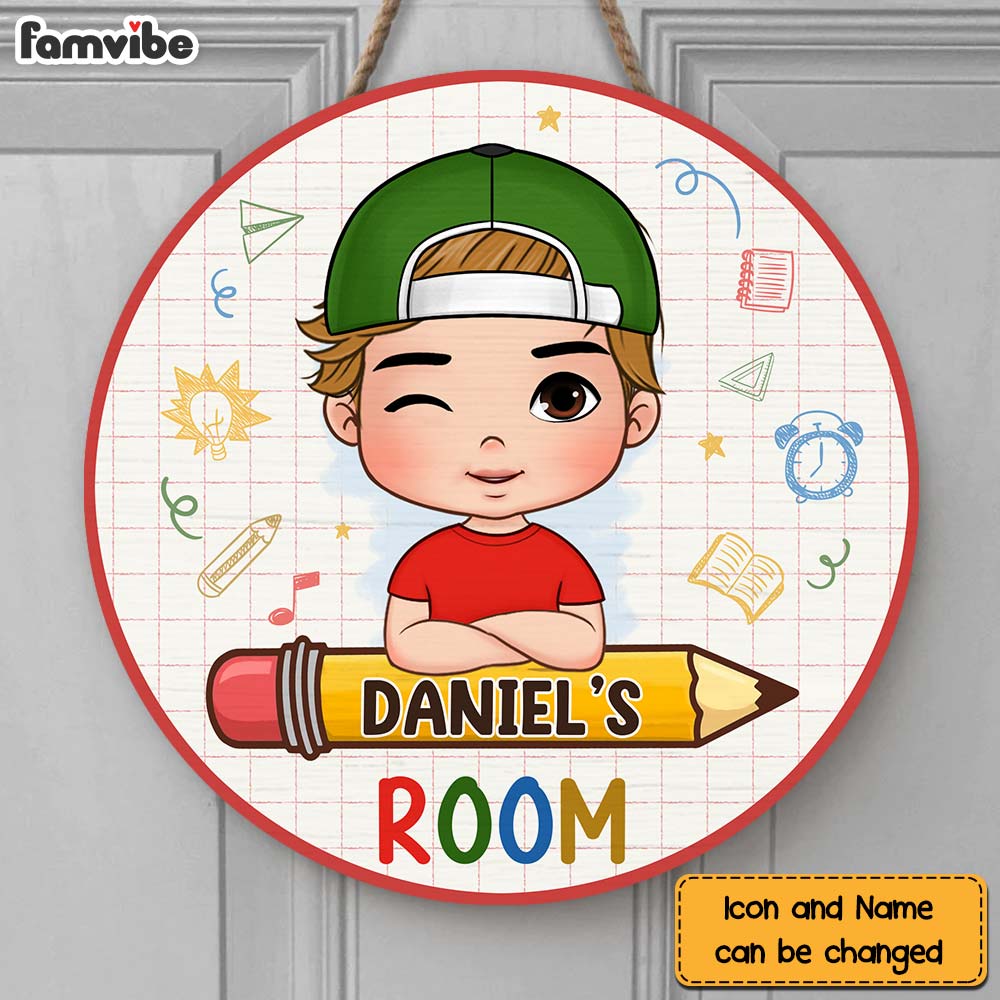 Personalized Gift For Grandson Bedroom Round Wood Sign 27476 Primary Mockup