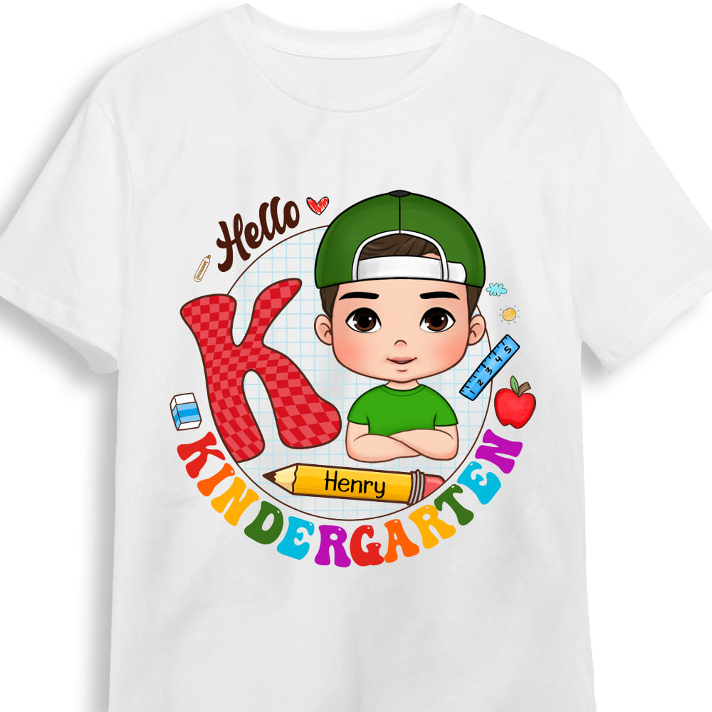 Personalized Gift For Grandson  Hello Kindergarten Back To School Kid T Shirt 27484 Mockup White