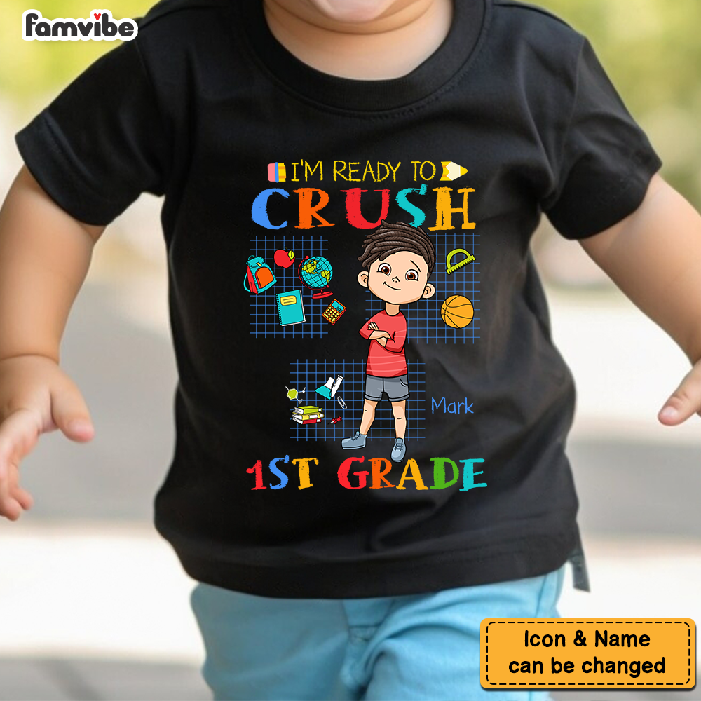 Personalized Back To School Gift For Grandson I'm Ready To Crush 1ST Grade Kid T Shirt 27494 Mockup Black