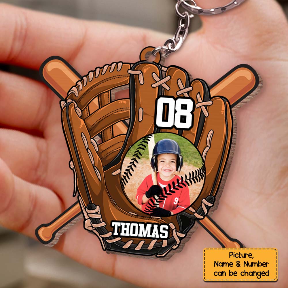Personalized Gift For Grandson For Baseball Boy Upload Photo Wood Keychain 27515 Primary Mockup