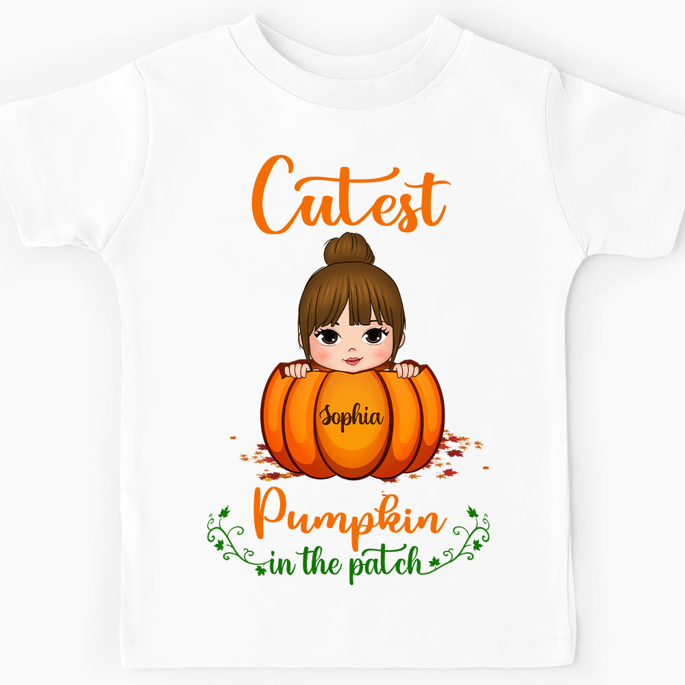Personalized Gift For Granddaughter Cutest Pumpkin In The Patch Kid T Shirt 28194 Mockup Black