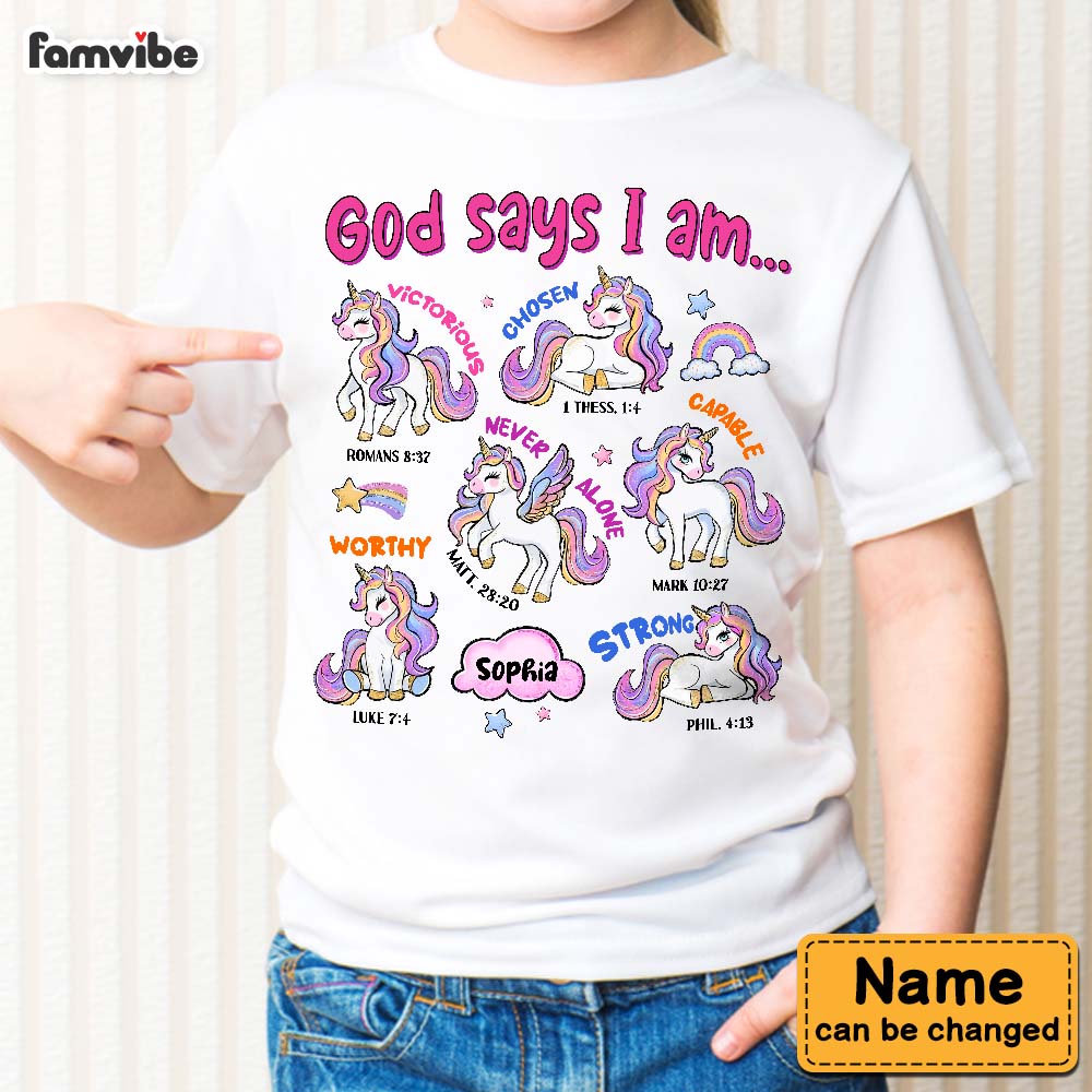 Personalized Gift For Granddaughter God Says I Am Unicorn Kid T Shirt 28770 Mockup White