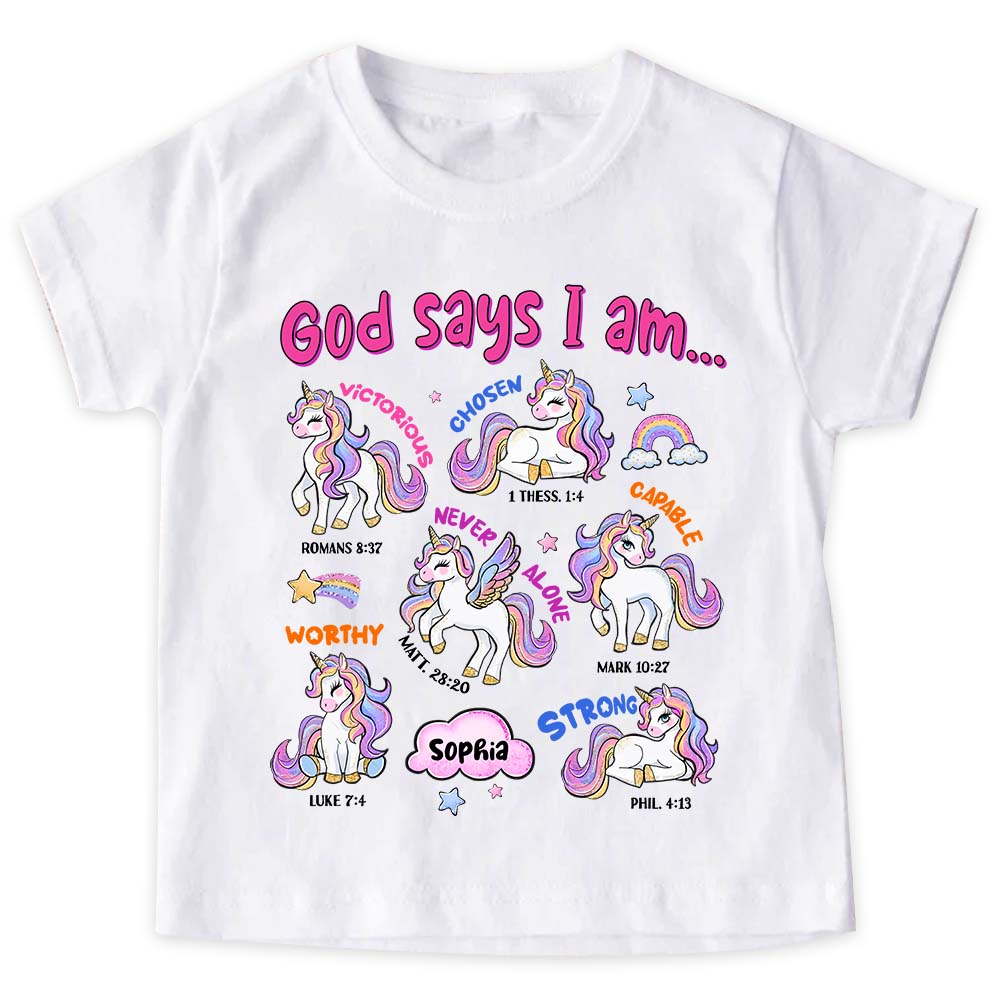 Personalized Gift For Granddaughter God Says I Am Unicorn Kid T Shirt 28770 Mockup White