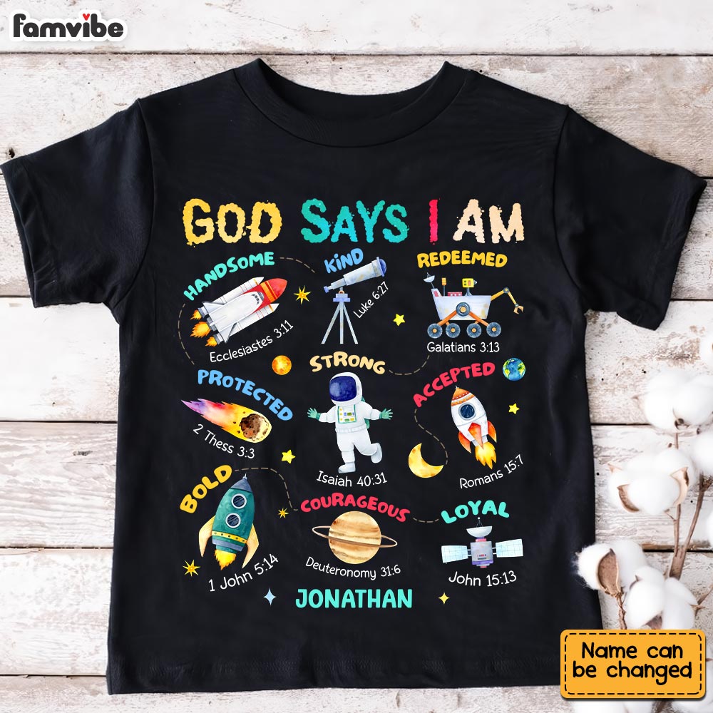Personalized Gift For Grandson God Says I Am Space Theme Kid T Shirt 28819 Mockup Black