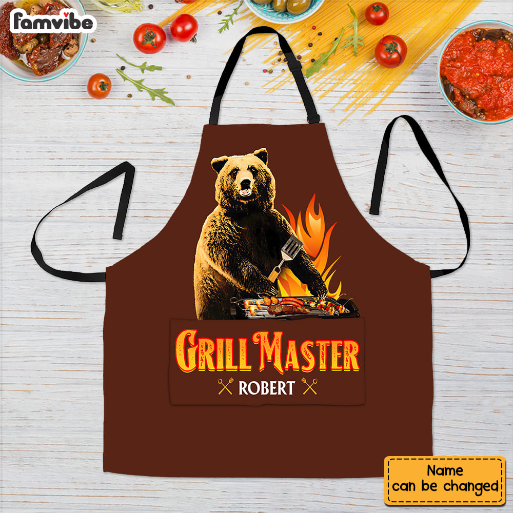 Personalized Gift For Dad Grandpa Grill Bear Apron With Pocket 28910 Primary Mockup