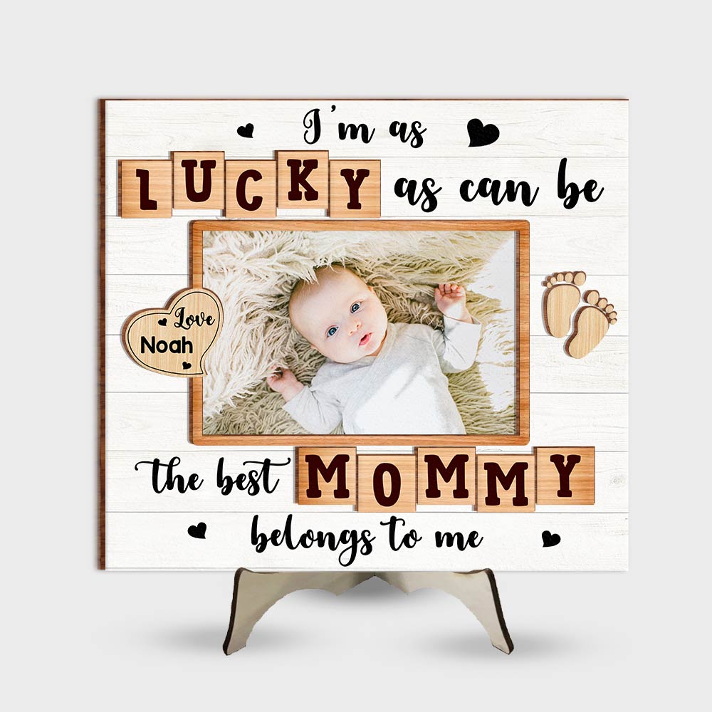 Personalized Gift For Baby As Lucky As Can Be Photo 2 Layered Wooden Plaque 32057 Primary Mockup