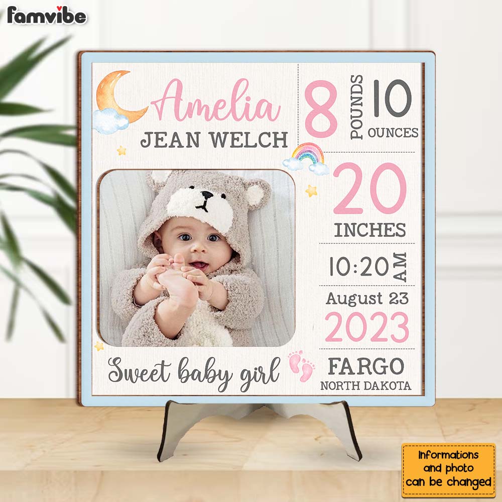 Personalized Gift For Baby Birth Announcement 2 Layered Separate Wooden Plaque 32075 Primary Mockup