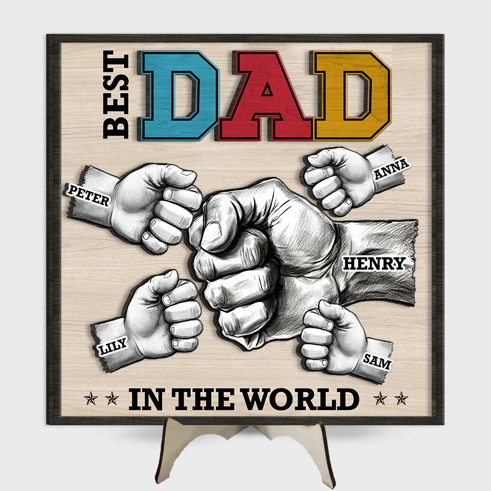 Personalized Gift For Dad Fist Bump 2 Layered Separate Wooden Plaque 32126 Primary Mockup