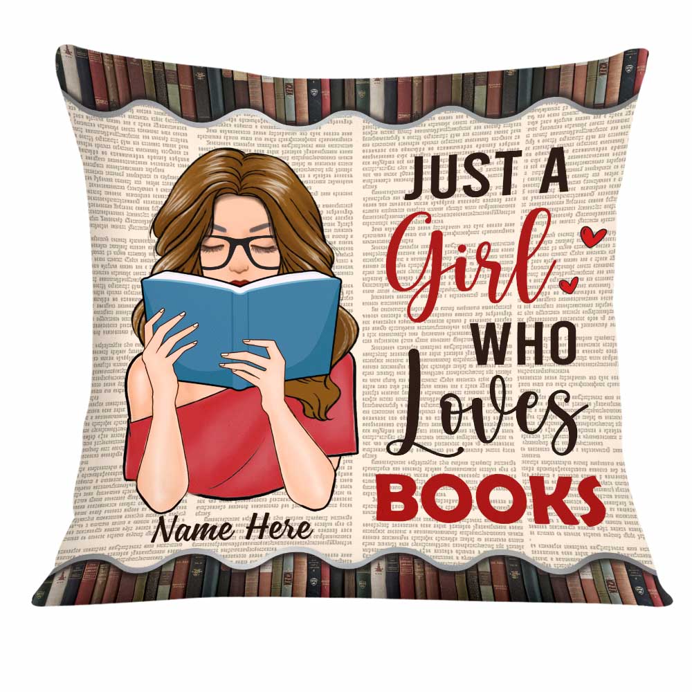 Personalized Girl Loves Books Pillow NB272 30O34