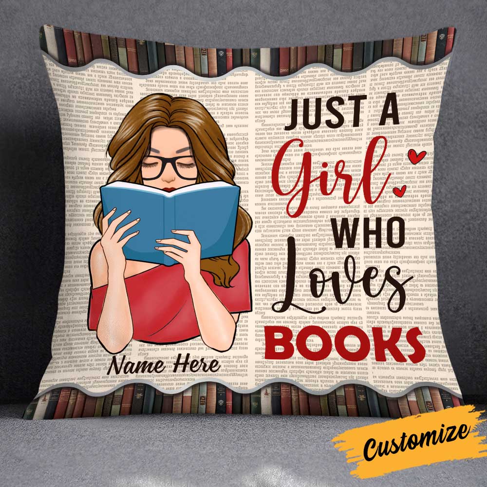 Personalized Girl Loves Books Pillow NB272 30O34