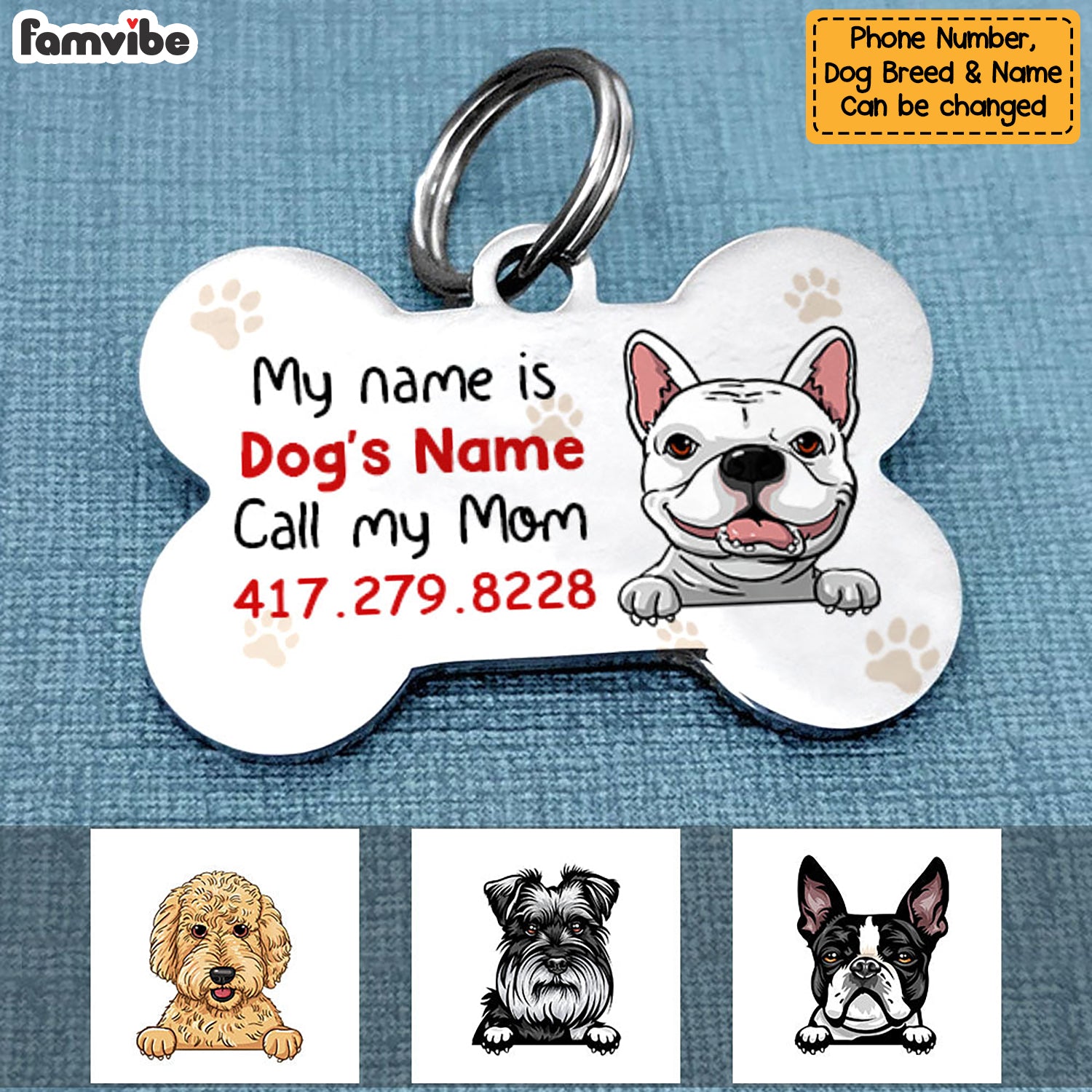 Personalized Dog Mom Call My Mom Bone Pet Tag NB112 85O58