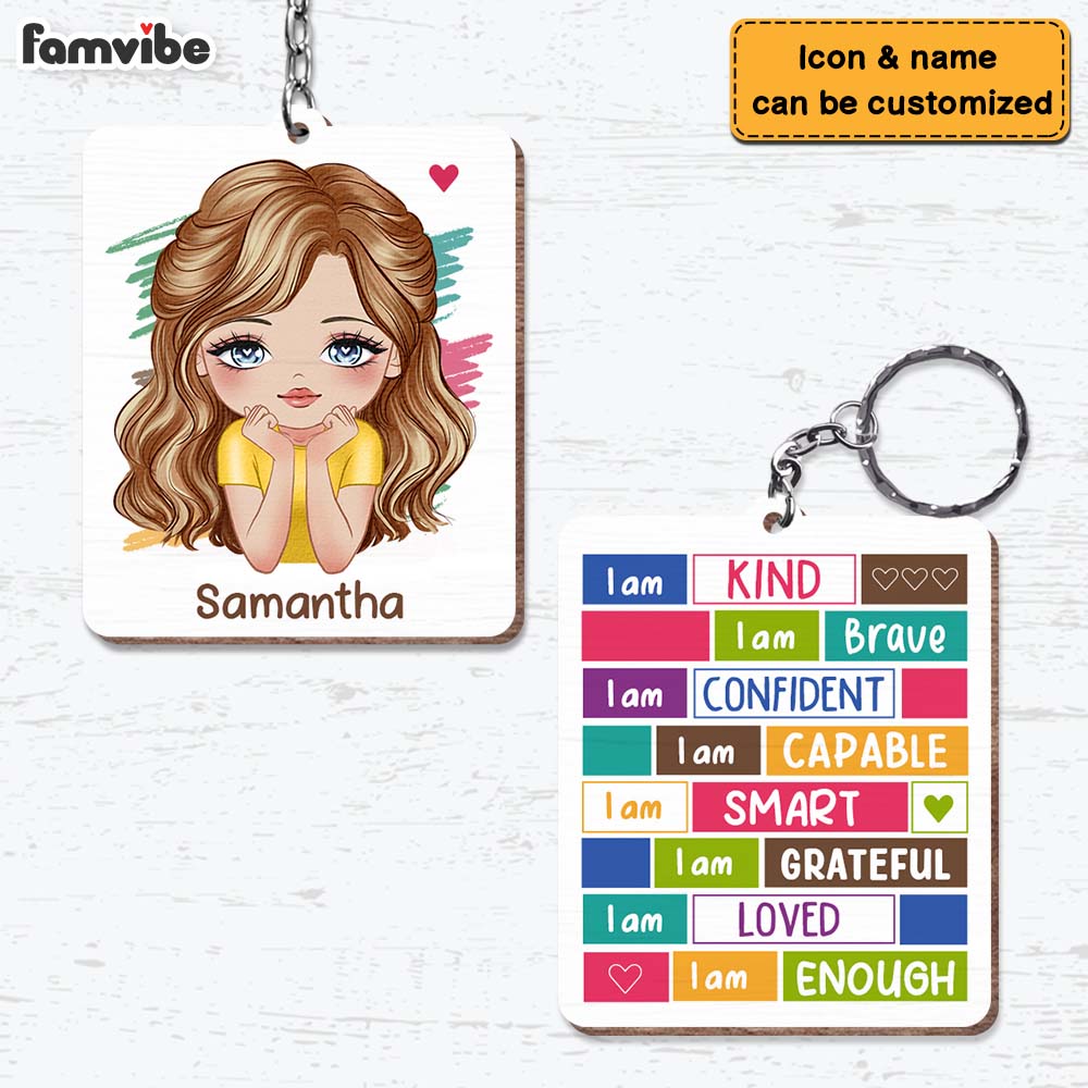 Personalized Gift For Daughter Granddaughter I Am Smart I Am Brave Wood Keychain 24745