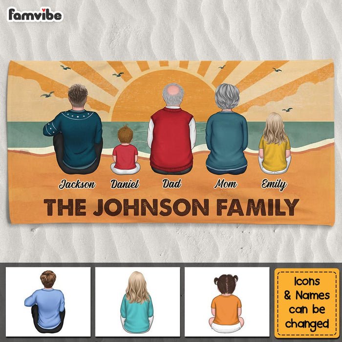 Personalized Family Sitting Summer Retro Beach Towel 34319 1