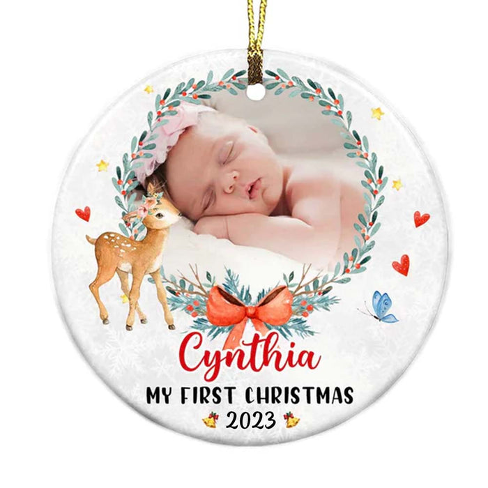 Personalized Baby's First Christmas Little Deer Circle Ornament OB293 58O34 1