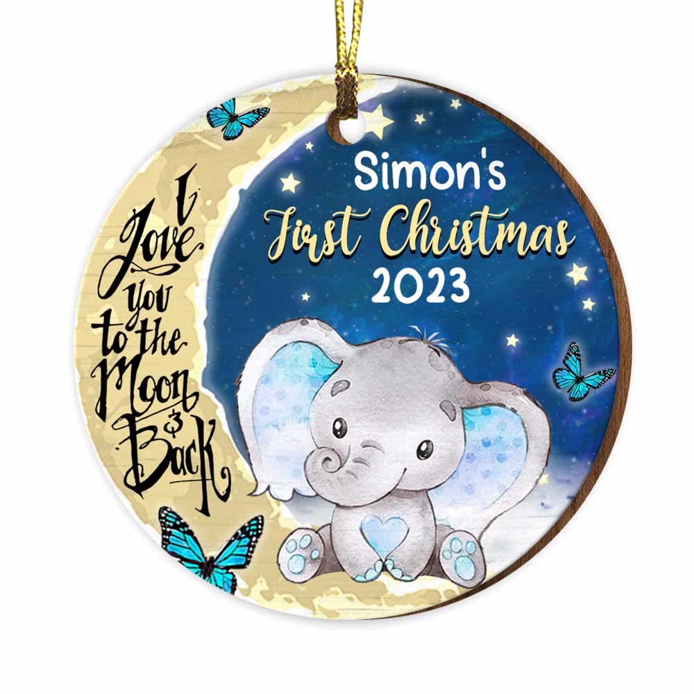 Personalized Elephant Baby Boy Girl 1st Christmas Circle Ornament SB212 58O34