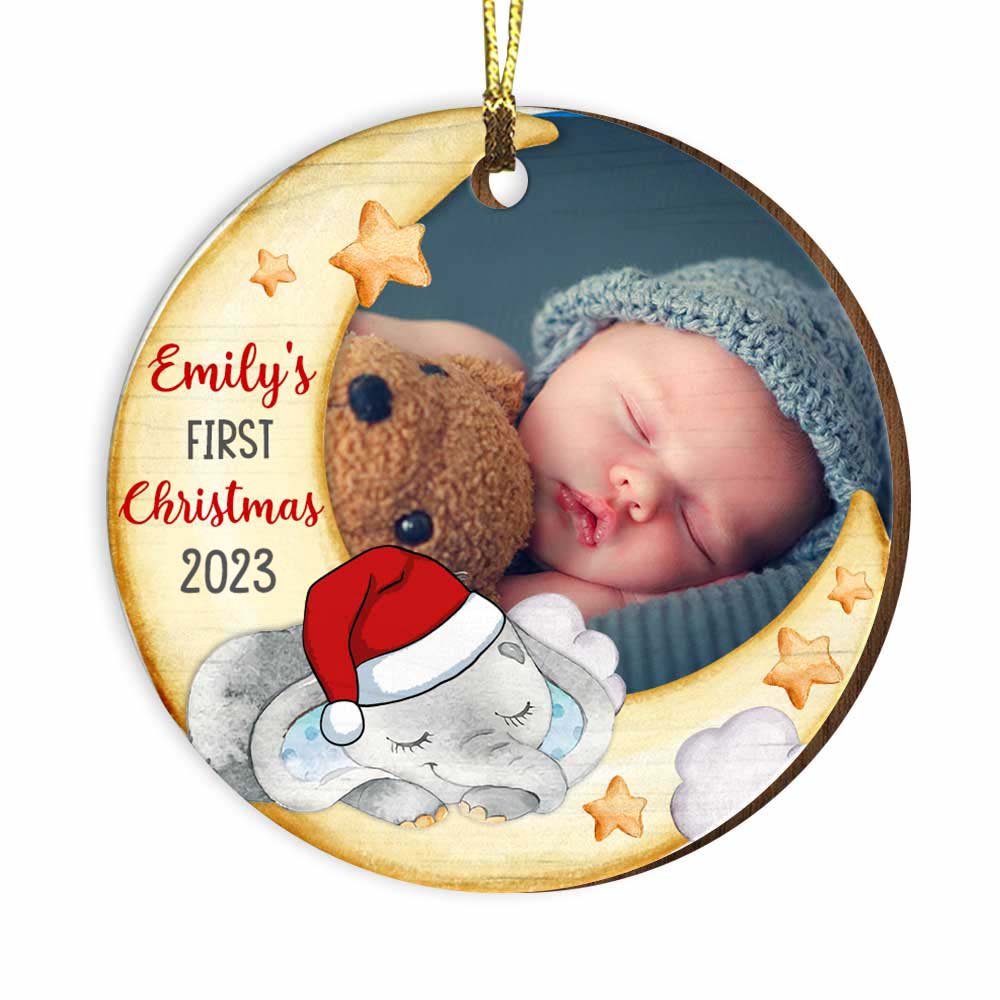 Personalized Elephant Baby Christmas Custom Photo Circle Ornament OB37 58O34