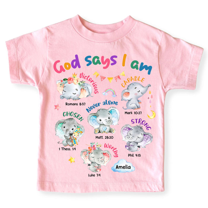 Personalized Gift For Granddaughter Gods Says I Am Elephant Kid T Shirt 28785 1