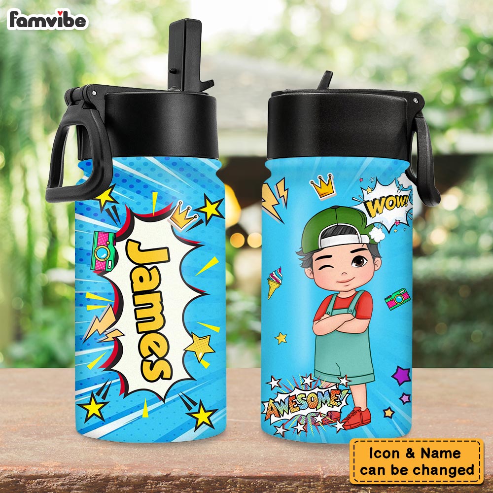Personalized Gift For Grandson Kid Popart Kids Water Bottle 30475 Primary Mockup