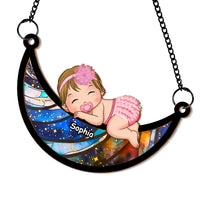 Personalized Baby Sleeping On The Moon Acrylic Mix Wood Suncatcher Ornament 34108 thumb 1