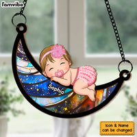 Personalized Baby Sleeping On The Moon Acrylic Mix Wood Suncatcher Ornament 34108 thumb 1