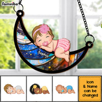 Personalized Baby Sleeping On The Moon Acrylic Mix Wood Suncatcher Ornament 34108 thumb 1