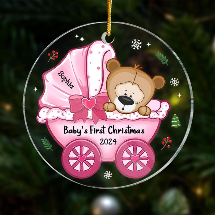Personalized Baby's First Christmas Baby Carriage Circle Ornament 28777 1