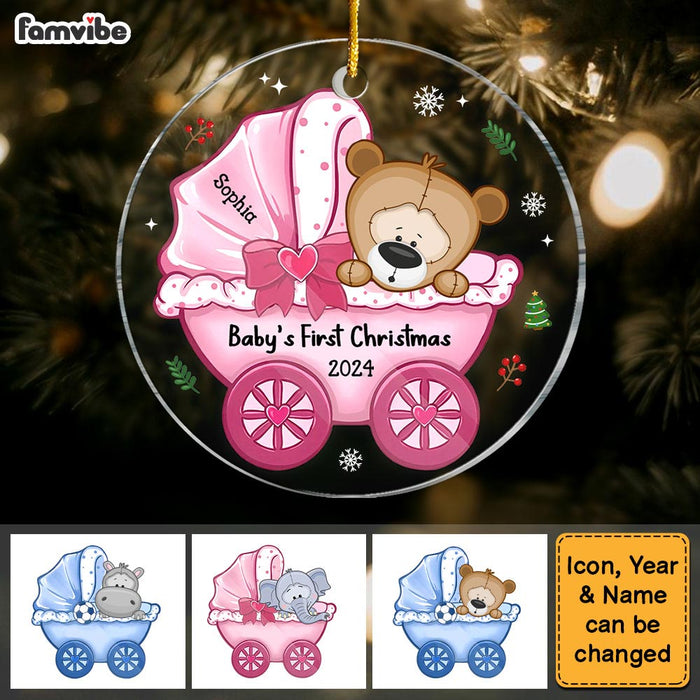 Personalized Baby's First Christmas Baby Carriage Circle Ornament 28777 1