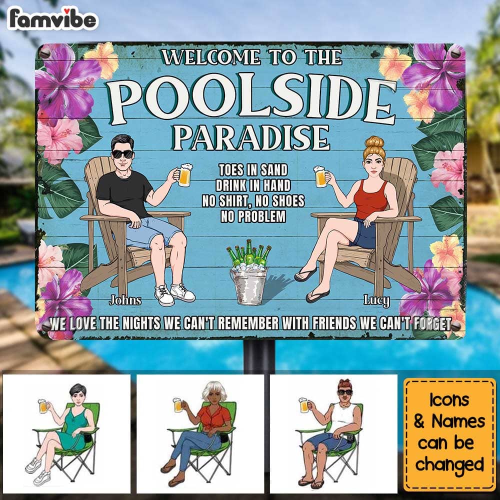 Personalized Gift For Couple Husband Wife Poolside Paradise Metal Sign 26201