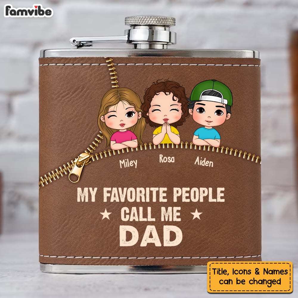 Personalized Gift For Grandpa My Favorite People Call Me Leather Hip Flask 32246