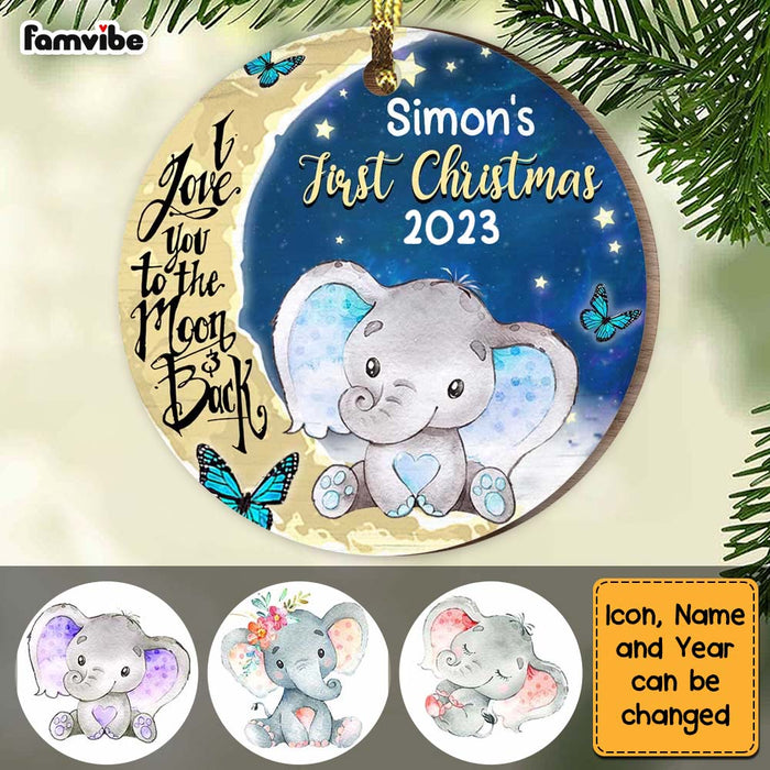 Personalized Elephant Baby Boy Girl 1st Christmas Circle Ornament SB212 58O34 1