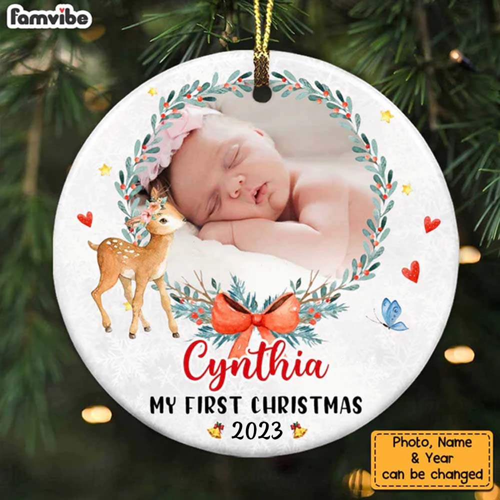 Personalized Baby's First Christmas Little Deer Circle Ornament OB293 58O34