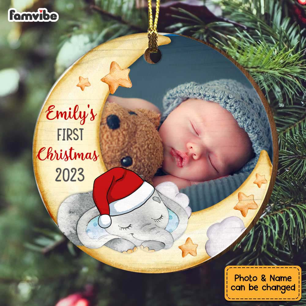Personalized Elephant Baby Christmas Custom Photo Circle Ornament OB37 58O34