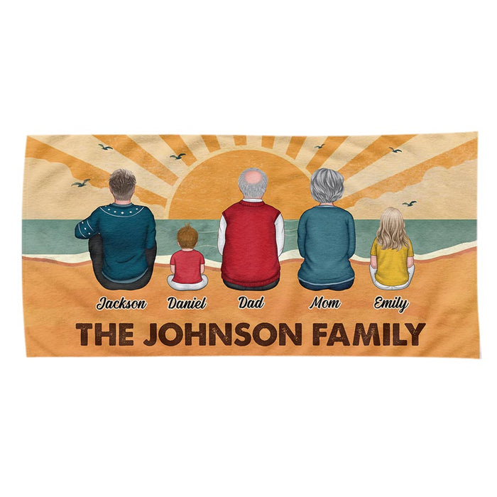 Personalized Family Sitting Summer Retro Beach Towel 34319 1