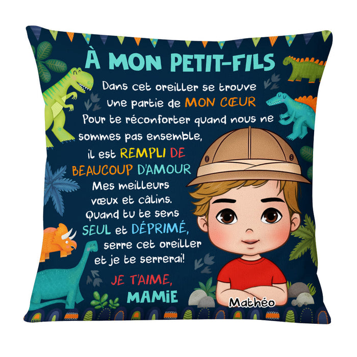 Personalized French Gift For Grandson À Mon Petit-Fils Dinosaur Theme Kid Pillow 30725 1
