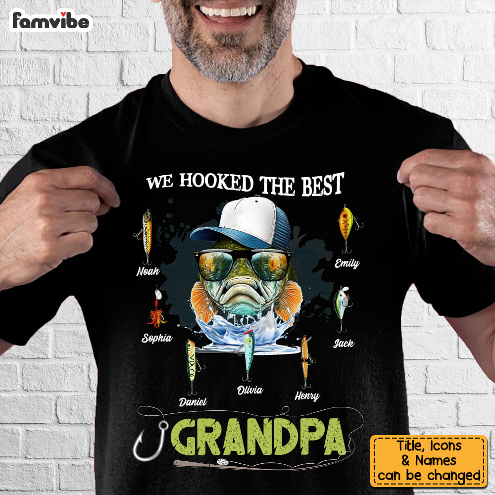 Personalized Gift For Grandpa Fishing We Hooked Shirt Hoodie Sweatshirt 32505 Primary Mockup
